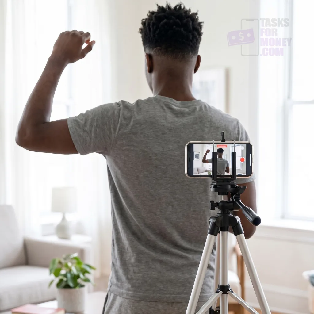 Man recording himself with a tripod